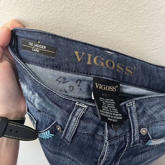 Vigoss | Embroidered The Jagger Capri Denim Jeans Distressed Girls Size 7 - Picture 6 of 6
